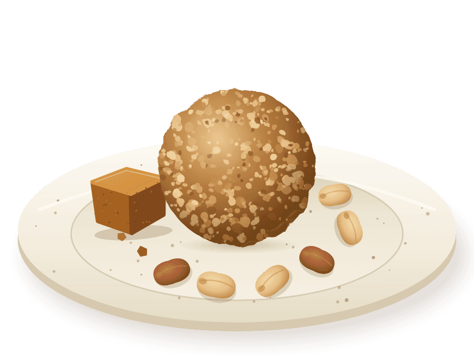 Original bite on a plate with peanuts and jaggery