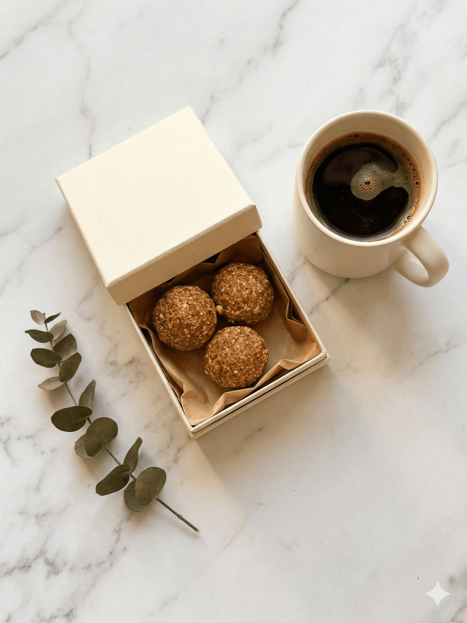 Nimnim bites in an elegant gift box with coffee
